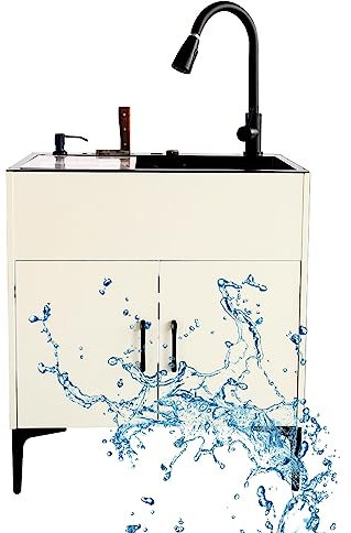 Spülbecken küche 1 Becken,spülenschrank mit spüle und armatur,spülbecken edelstahl mit Wasserhahn,freistehende Handwaschbecken,für Garage,Restaurant,Waschküche, Werkstatt ( Color : Wit , Size : 68X45X