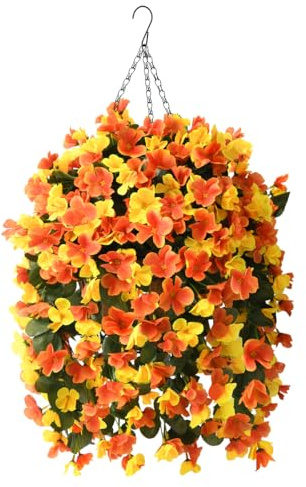 INQCMY Fake Flowers with Hanging Basket Realistic Artificial Begonias