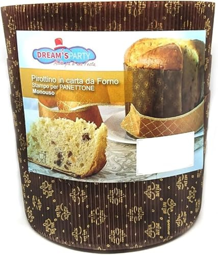 Stampo PANETTONE un ONDA Alto 500 gr - 5 pezzi - Pirottino RIGIDO monouso in carta da Forno - ideale per CANASTA e Panettoni - Dolci Natalizi, Pan brioche, Pan dolce ecc. [DREAM'S PARTY]