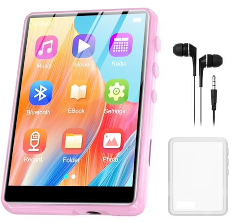 64 GB MP3 Player with Bluetooth 5.3, 2.4 Inch Full Touchscreen Portable Music Player HiFi Lossless Digital Audio Player with Speaker, FM Radio, E-Book, Support up to 128 GB (Pink)