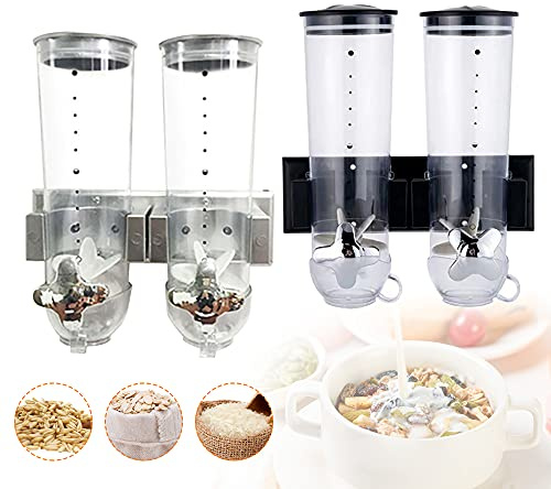 AngelcityCC Food Dispensers Wall Mount, 2 Pack Dry Cereal Dispenser, Dual Control for Cereal Nuts, Coffee Beans Mix Candy Oatmeal Rice Pasta Candy Container 3L