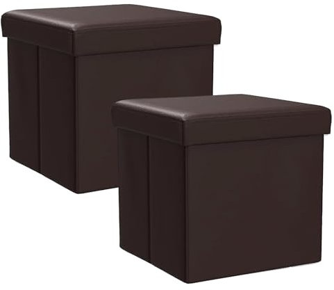 Style home 2er Set Sitzhocker Sitzbank mit Stauraum, Faltbare Aufbewahrungsbox Sitztruhe Sitzwürfel Fußablage, Kunstleder, 38 * 38 * 38 cm (Brown)