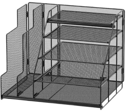 IRYZE Schreibtisch Organizer Schreibtisch-Akten-Organizer, Briefablage, Papier-Organizer Mit Stifthalter Und Metall-Hängekorb, Schwarz Schreibtisch Akten Organizer