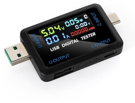 DEWIN Type-C USB Tester, USB+Type-C Tester Voltage Current Meter Voltmeter Ammeter Detector Power Bank Charger Indicator