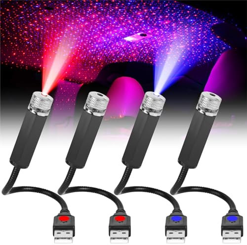 Asfrode Starlight Lot de 4 projecteurs de ciel étoilé pour voiture - Lumière LED - Plusieurs modes - Plug and Play - Veilleuse pour voiture, plafond, chambre à coucher, fête