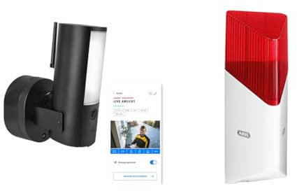 ABUS WLAN Licht Außen-Kamera (PPIC46520) & Funk-Sirene Smartvest für Funk-Alarmanlage | bis zu 100 db Lautstärke | Innen- und Außen-Montage | Batteriebetrieben | weiß | 38832