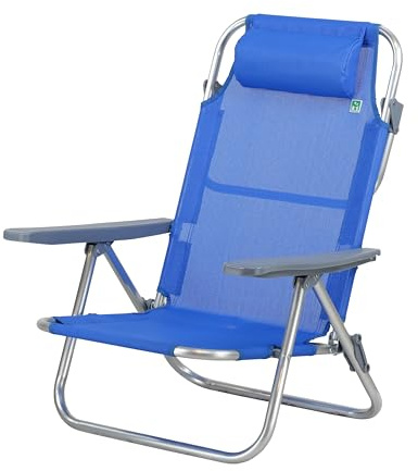 Totò Piccinni Spiaggina AVANA sedia sdraio pieghevole in Alluminio e Textilene con cuscino e braccioli e schienale alto reclinabile 6 posizioni (Blu 1 Pz)
