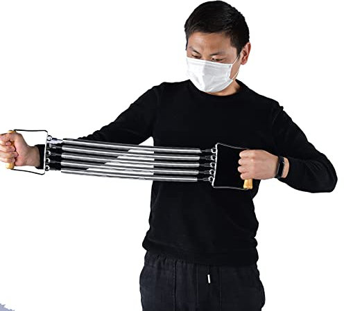 Akozon Hochwertiger Brust-Expander und Entwickler mit Holzgriff, Abnehmbarer Feder, Effektives Muskel-Fitnessgerät für Heimtraining – für Arme, Schultern, Brust