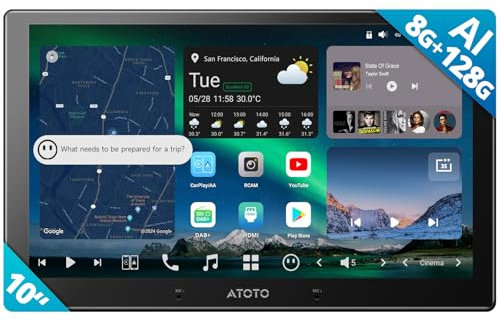 ATOTOZONE X10DG211E 10 Zoll Android DAB+ Autoradio Doppel-Din, 8+128G, 4G LTE, KI-Sprachassistent, Kabelloses Carplay & Android Auto, Duales Mikrofon & BT & Kameraeingang, 36B-EQ, HDMI-Eingang