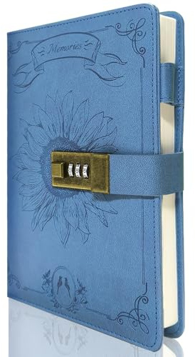 GOORAIFU Tagebuch mit Schloss für Mädchen und Frauen, A5 PU-Leder Journal mit Code Schloss, 240 Seiten Passwortgeschütztes Reisenotizbuch mit Geschenkbox,Blau