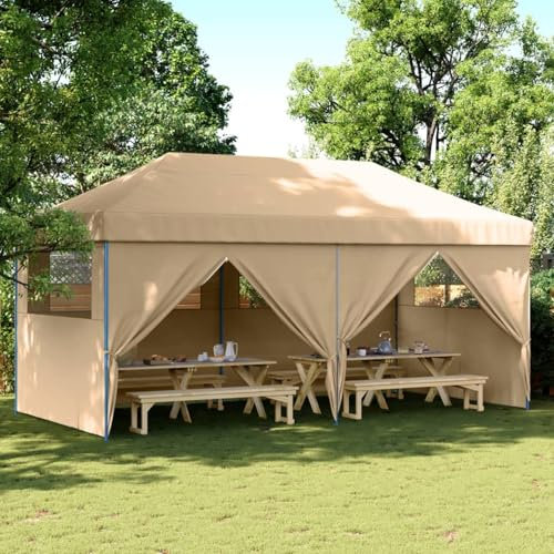 JUDYY Tendone per Feste Pieghevole Pop-Up con 4 Pareti Beige,Impermeabile Protezione UV,Tendone per Feste,Tende per Eventi e Tendoni-4004951
