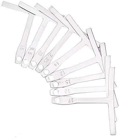 Medidor de Radio de Guitarra de Acero Inoxidable, Regla en Forma de T, Medidor de Radio Debajo de Cuerda, Herramienta Luthier para Medición de Diapasón, 9 Uds. (SILVER)