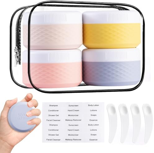 4 Stück Tiegel,50ml Silikon Cremedose Mini Dosen mit Klarsichtbeutel, BPA-freie Reisebehälter für Kosmetik,Travel Essentials/Kosmetische Flaschen