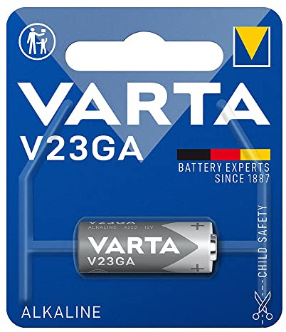 Alkaline-Batterie, 23 A, 12 V, Maße: Ø 10,3 x 28,5 mm, ideal für Fernbedienungen und elektronische Geräte. Blister mit 1 Stück.