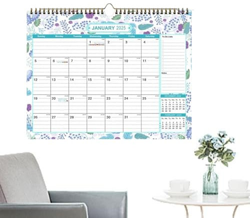 Calendario de pared | Calendario de pared 2025, calendario 2025 con bloques grandes, papel grueso, vacaciones, tareas y notas para el hogar