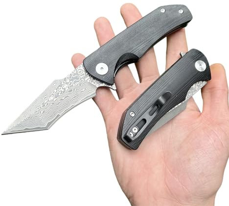 Obespina Couteau Pliant Poche Damas Style Japonais Pliant Acier 67 Couches VG10 lame Tranchante Manche G10 Collection Cadeau Homme camping luxe clip découpe edc forge artisanat extérieur liner lock