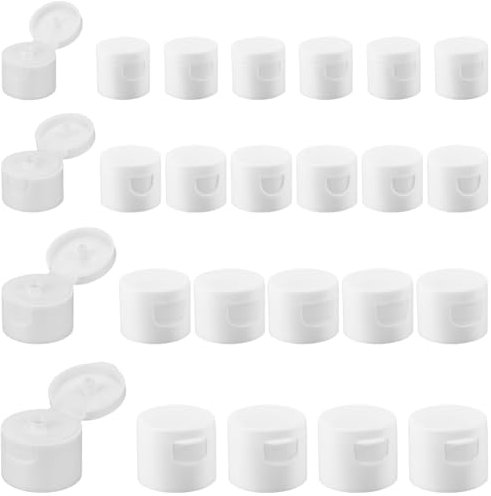 GORGECRAFT 32Pcs 4 Sizes Smooth Flip Top Dispensing Cap White Replacement Bottles Emptying Caps Reusable Plastic Leak-Proof Snap Top Plug for Shampoo Moisturizer Squeeze Bottles Spill Proof Stopper