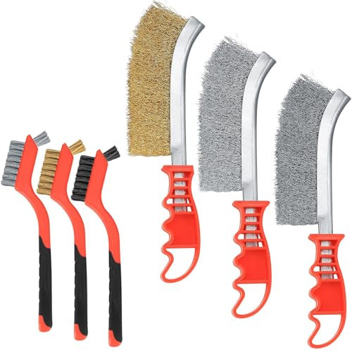 Spazzola Acciaio, 6 Pezzi Spazzole Metalliche, Set di Spazzole Metalliche, Spazzola In Acciaio Inox, Spazzola Acciaio con Manico in Plastica, Spazzola Ottone, per Pulizia Vernice, Polvere, Legno