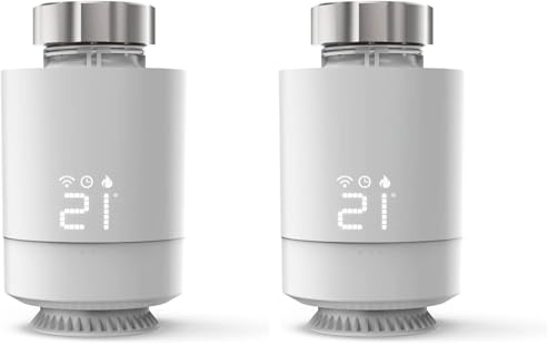 Hama Tête Thermostatique Connectée et Intelligente WiFi (pour Kit de Chauffage Connecté 00176592 Compatible Alexa Google Home, Robinet Intelligent pour Radiateur à Eau Chaude) Blanc (Lot de 2)