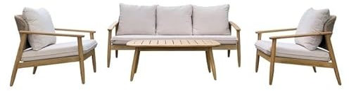 OUTLIV. Loungeset Noemi Outdoor 4-teilig FSC Akazie Rope Beige Polster Creme wetterfest 5 Personen inkl. Tisch 110x60x40 cm