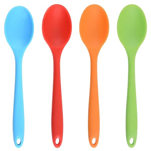4PCS Silicone Spoon, Cooking Spoon, Nonstick Serving Soup Spoons Heat-Resistant Silicone Kitchen Utensil Set for Cooking Baking Stirring Scooping Mixing