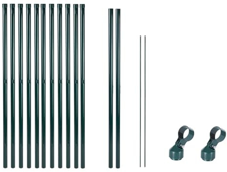 Garmix Zaunpfostenset Zaunpfahl Gartenzaun Metall 125cm Grün 11 Stück