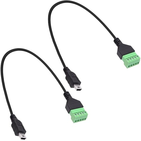 YARCHONN Mini USB to 5 Pin Solderless Screw Terminal Block Connector Cable | Mini USB Male Solderless Terminal Block Adapter, Pluggable Type Converter Extension Cord for Replacement Repair, 30cm, 2pcs