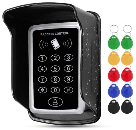 FUSYTULY 125KHz RFID Access Control Keypad Standalone Access Controller Door Entry System, Password Door Opener, Waterproof Cover with 10PCS RFID Key Cards