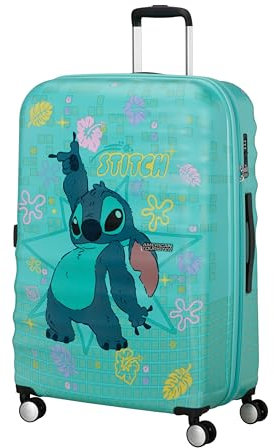 American Tourister Wavebreaker Disney - Kinderkoffer Stitch Flower 77 cm Groß - Hartschalenkoffer mit 4 Rollen, TSA-Schloss - 96 L