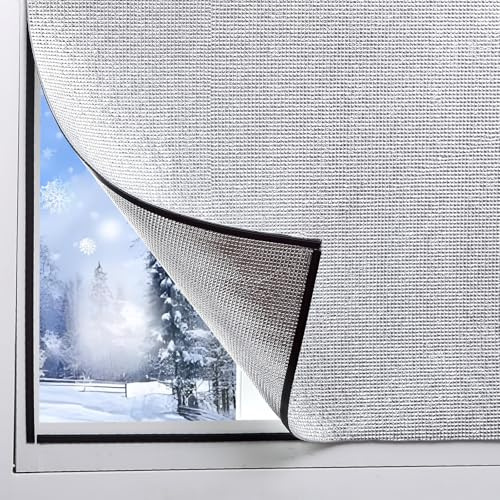 Magnetic Window Insulation Kit Suitable for Summer and Winter, Heat Reflective Window Film and Magnetic Strip Kit Suitable for Windows,RV Windows,Self Adhesive Easy Installation (35x57(89x145cm))