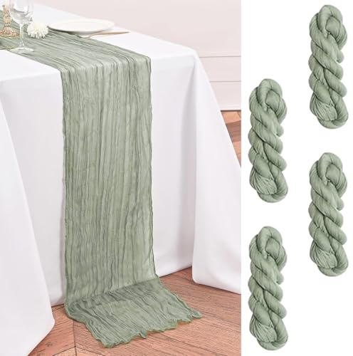 4 Stück Seihtuch Tischläufer Salbeigrün, 300x90cm Grün Käsetuch Cheesecloth Boho Tischläufer Käsetuch für Hochzeit Wohnraumdekor, Esszimmer Party Geburtstagsparty Babyparty