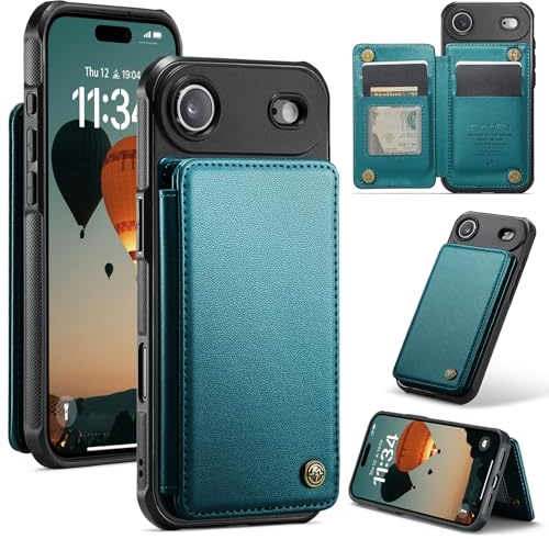 UEEBAI Funda tipo cartera para iPhone Air, bloqueo RFID, ranuras para tarjetas, funda de piel sintética con función atril, cierre magnético, a prueba de golpes, para hombres y mujeres, color azul