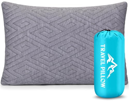 Travel Neck Pillow, Memory Foam Pillow with Breathable Cover-GREY,40cm×30cm | Portable & Roll Up, Includes Storage Bag - for Airplane, Car Travel, Camping, Backpacking