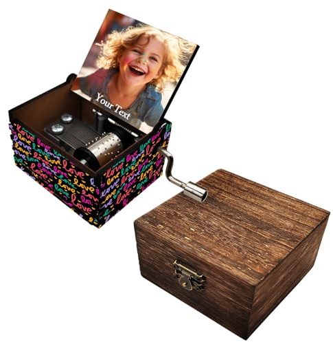 Personalised Music Box You Are My Sunshine Music Box Customize Photo Text Wooden Hand Crank Music Box DIY Fun Music Box For Girls Boy Kids' birthday gift