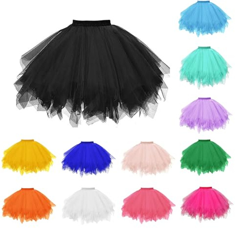 Tüllrock Damen Kurz Puffy Tüll Rock Elastische Hohe Taille Tutu Röcke Tütü Petticoat Multi-Schichten Für Halloween Karneval Cheerleader Kostüm