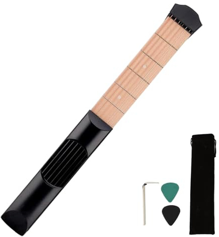 Gitarren ÜBungstool - 6-Bund Tragbares Lernsystem | Taschengitarre Mit 2 Plektren Und Griffbrett | Handtrainer Für Anfänger Kinder Männer Frauen Musiker Zum ÜBen Von Akkorden Und Fingerposition