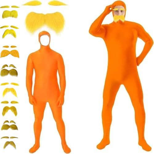 Full Body Suit, Women's and Men's Unisex Green Screen Suit, Halloween, Carnival, Full Body Slenderman Costume, Bodysuit, Orange, Carnival, Lorax, Open Face Cosplay Jumpsuit, Second Skin Body Tight
