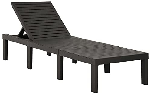 QUAHEAS Sonnenliege Kunststoff Anthrazit, Gartenliege Verstellbar für Außenbereich, Pool, Terrasse, 195x65x32 cm, UV-beständig, wetterfest, Bequeme Entspannung