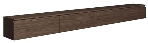 Selsey Mobile Porta TV Sospeso Noce Wisconsin 300 cm Design Moderno con Struttura Sospesa 4 Vani Ampi Pannelli di Truciolato 16 mm Portata Massima 8 kg per Ripiano Elegante per Soggiorno Moderno