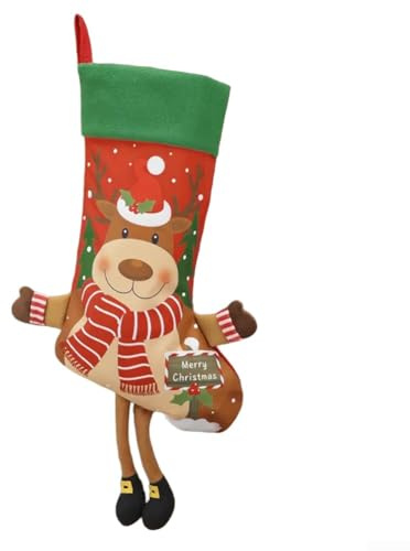 Weihnachtsstrumpf mit großem Weihnachtsmann Design zum Aufhängen in der Nähe von Kamin, geeignet zum Befüllen mit Feiertagsartikeln (Hirsch)