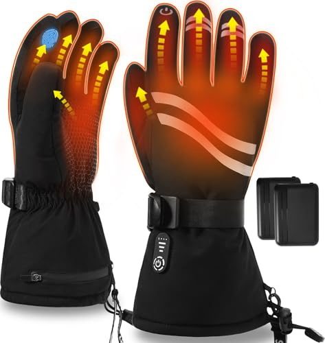 Rasfalo Beheizbare Handschuhe Herren Damen, Wiederaufladbare Elektrische Beheizte Handschuhe mit 2600mAh Akku 3 Heizstufen, Winter wasserdichte Handwärmer Handschuh Beheizbar Schwarz L