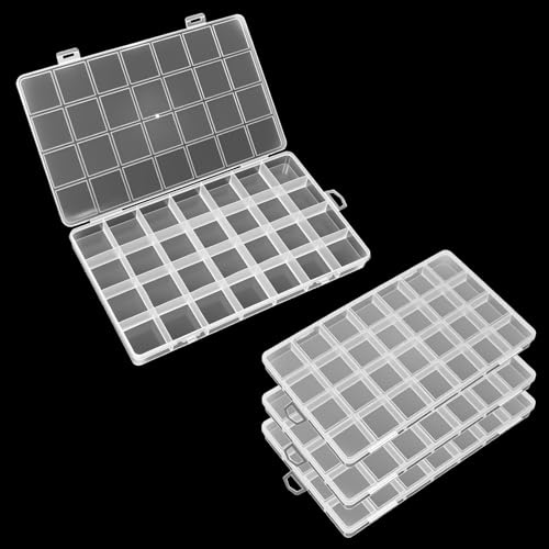 BXUUXA 4 Stück Aufbewahrungsbox mit 28 Fächern Transparent mit Deckel