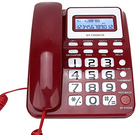 Generic Telefono Cablato con Altoparlante Calcolatore Display ID Chiamante per Ufficio Domestico Telefono da Scrivania con Design a Doppia Interfaccia ABS per Anziani, Bianco (rosso)