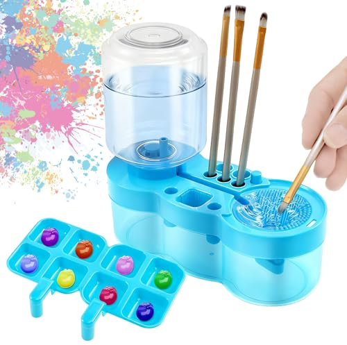 Paint Brush Rinser, Paint Brush Cleaner Art Supplies Water Cycle Rinser Painting Cleaning Cleaner Tool with Drain and Holder Brushes Rinsers Tool for Acrylic Watercolor Makeup Brushes(Blue)