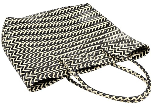 Milisten Panier Tissé Main Grand Format Anse Portable en Plastique Résistant pour Rangement Alimentaire et Camping Quotidien