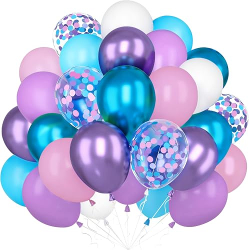 Ballons Rose Violet Bleu, 60 Pièces Kpop Hélium Ballons Violet Rose Bleu | 12 Pouces Rose Violet Confettis Ballons, Princesse Anniversaire Fille Baby Shower Douche De Mariée Sirène Décoration De Fête