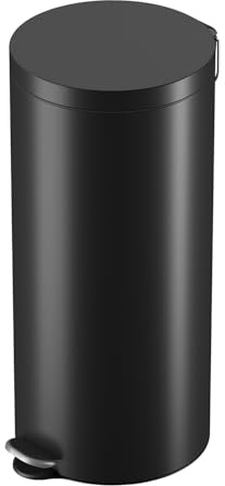 Hailo Selekta Tretmülleimer Soft Close mit Inneneimer, 30 Liter, Schwarz | Runder Mülleimer aus Stahlblech, Design-Fußpedal, für Bad und Küche