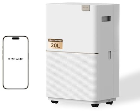 DREAME DD20 Déshumidificateur, déshumidification haute efficacité 20 L/jour | Plasma antibactérien, régulation d'humidité, mode linge, 5 couches anti-bruit, double vidange.