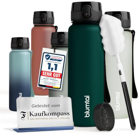 Blumtal Trinkflasche 500ml – Im F.A.Z. Kaufkompass getestet – petrol | Tritan Trinkflasche Sport & Outdoor - Sportflasche BPA-frei - Gym Flasche mit 1-Klick-Verschluss & Sieb - spülmaschinenfest