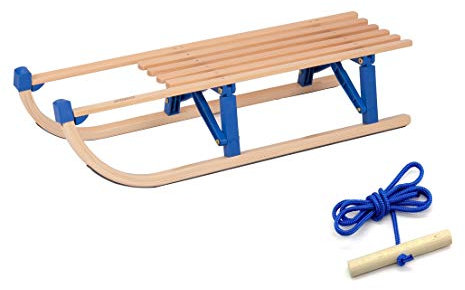 Colint Vt-Sport Klappschlitten Davos Mit Kunststoffbrücken Faltschlitten, Holz/Blau, 100 cm